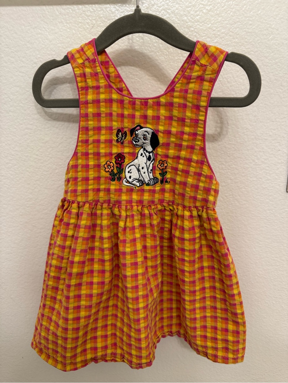 Disney Yellow and Pink Gingham Dress with Dalmatians embroidered